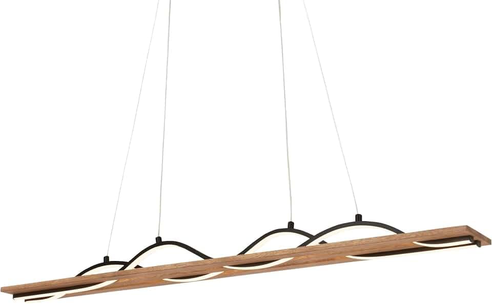 BRILONER - LED Pendelleuchte mit Wellenform, warmweißes Licht, Holzrahmen, Hängeleuchte, Hängelampe Esstisch, Esszimmerlampe hängend, Wohnzimmerlampe, 98x11x120 cm (LxBxH), Schwarz-Holz