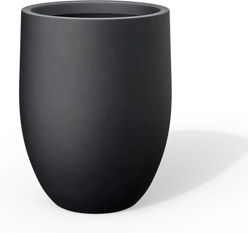 Kante Large Round Bullet Black Concrete Planter 21.7" Tall, Outdoor