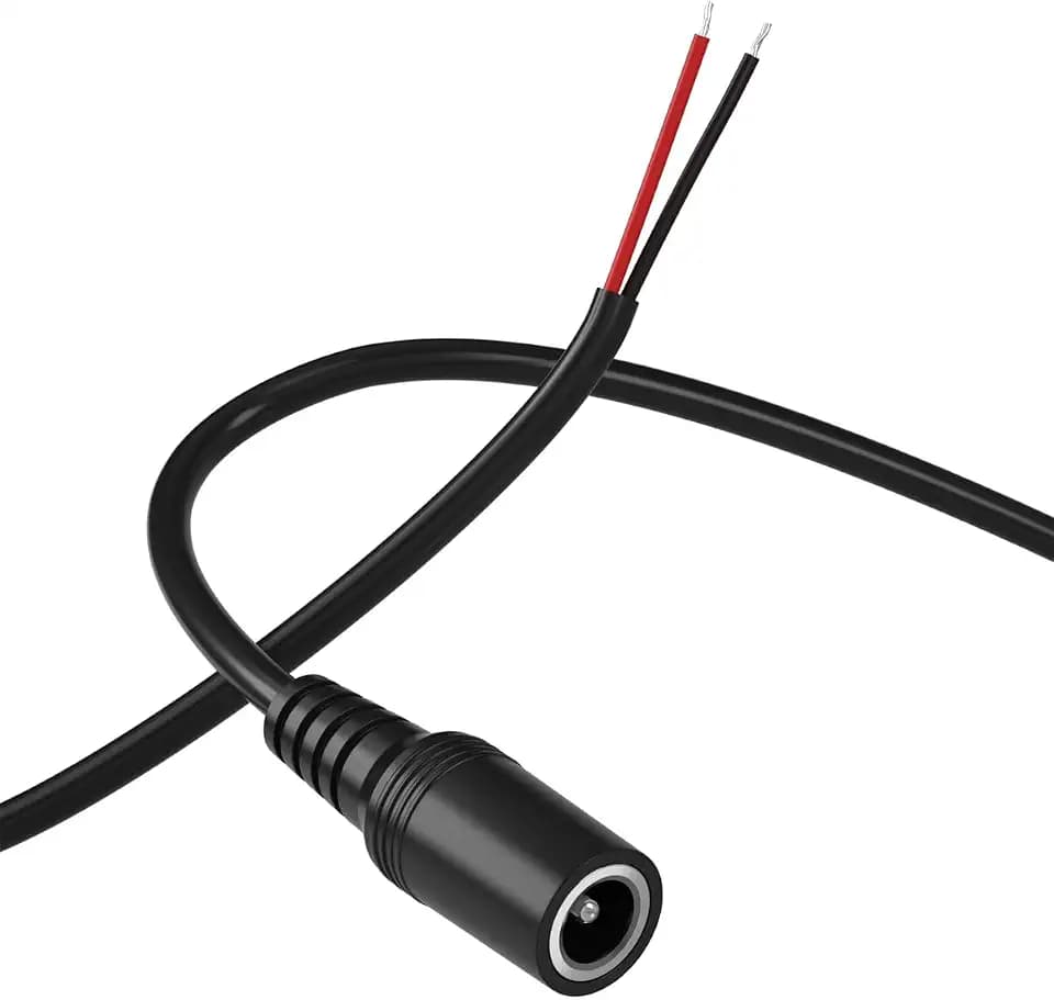 DC Female 2.1mm x 5.5mm Power Jack Adapter Barrel Plug Socket Cable for CCTV IP Security Camera,DVR,HDVD,Car Rearview Monitor System Video,LED Strip Light,Low Voltage DC Pigtail Bare Wire Cord
