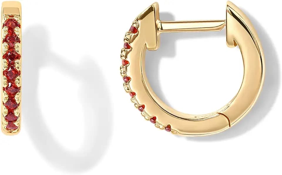 PAVOI 14K Gold Plated 925 Sterling Silver Post Huggies | Cubic Zirconia Huggie Earrings for Women | Green, Garnet, Spinel Blue, Black, Multicolored Stones