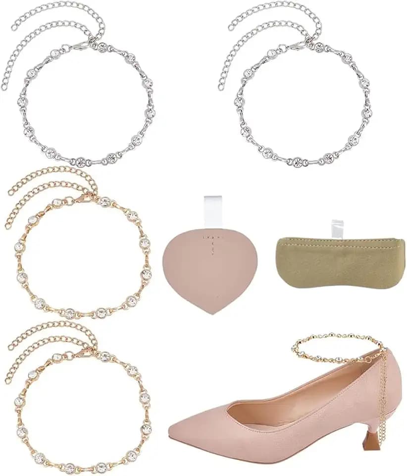 2 Pairs High Heel Shoe Strap Gold Platinum High Heels Shoelace Detachable Ankle Straps for Holding Loose Heels