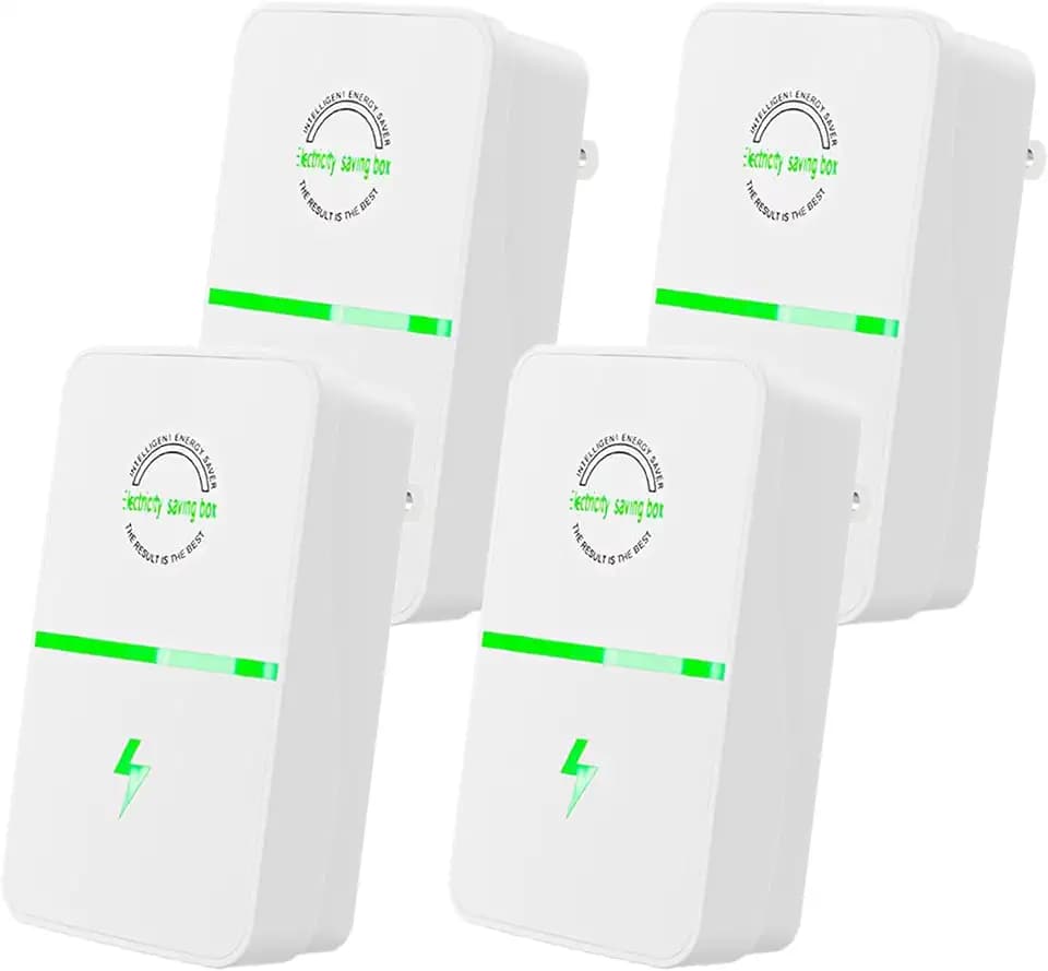 4 PCS Electricity Saving Box, Power Plug Pro Energy Saver, Device Smart Voltage Support Stabilizer, Power Factor Saver, Stop Watt Device Plug-in Outlet Protection for Home & Office
