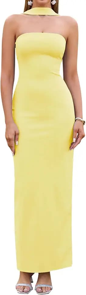 HTZMO Women Formal Wedding Guest Cocktail Fall Bodycon Maxi Dress