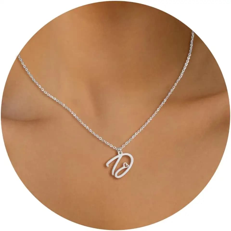 Initial Necklace for Women,14K Gold Dainty A-Z Letter Pendant with Heart Choker Necklace Jewelery Gifts,Personalized Cursive Cute Tiny Initial Pendant Necklace for Girls