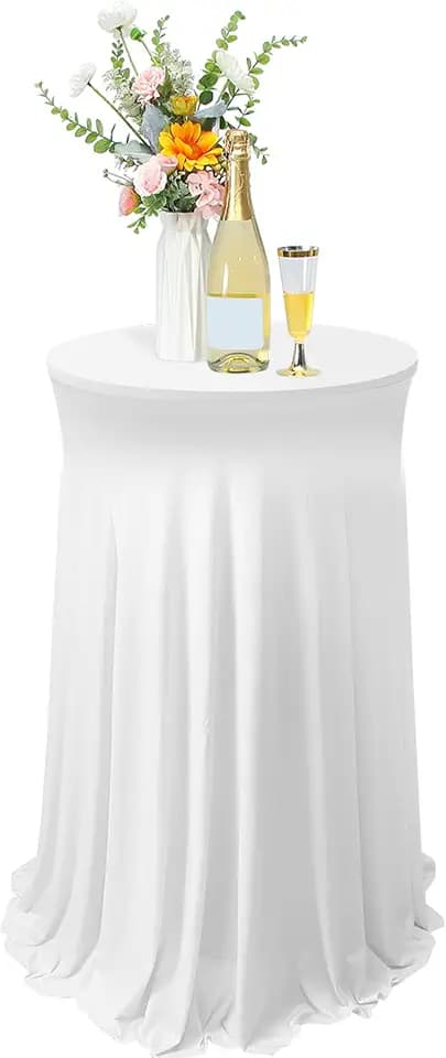 Tegeme 1 Pack Spandex Cocktail Table Cover Round Fitted with Skirt,White