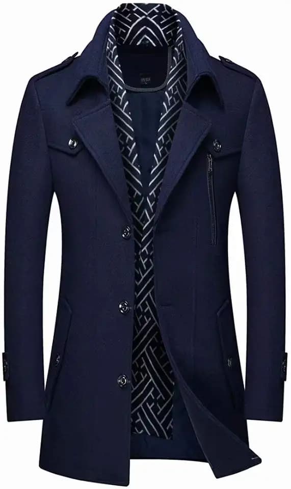 INVACHI Men's Wool Blend Winter Trench Coat, Single Breasted Pea Coat
