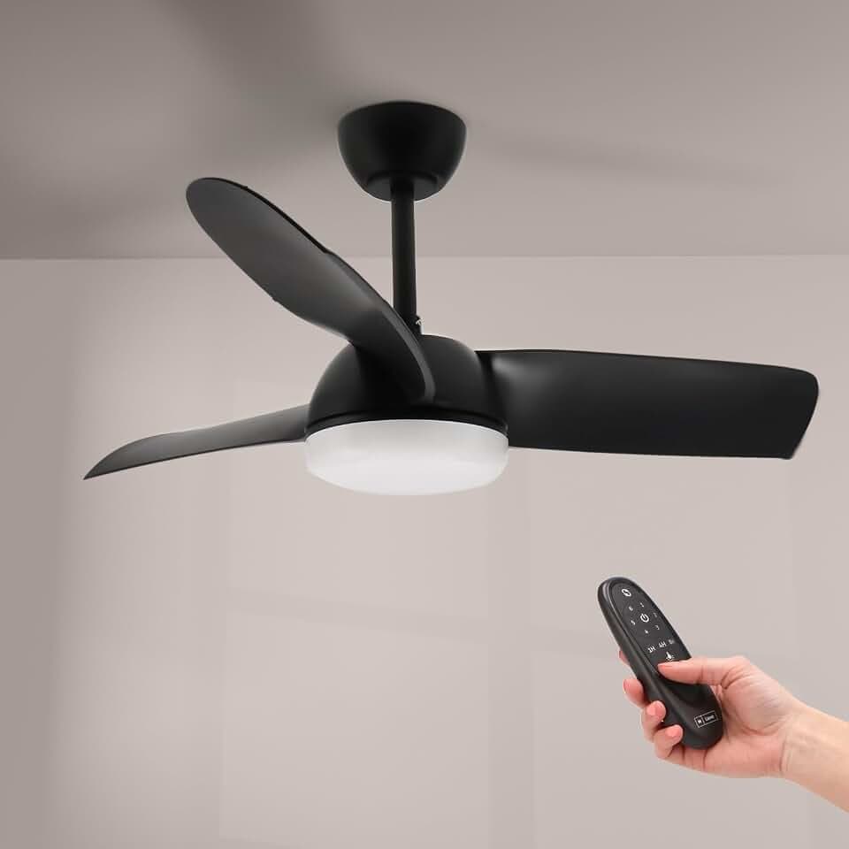 M mimotec - Deckenventilator mit LED-Licht, 59 W, Fernbedienung, Motor DC 35 W + LED-Licht 24 W, 6 Geschwindigkeiten, leise, 3 Flügel, 108 cm, Sommer-/Winterfunktion, Timer