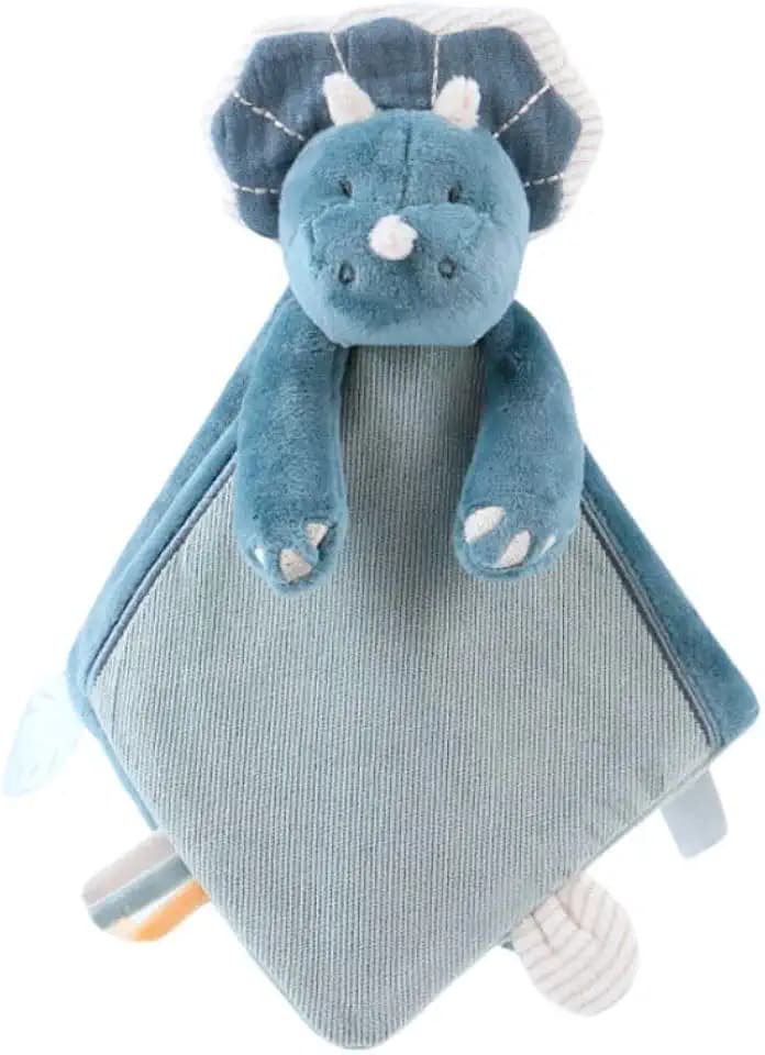 Noukie's - Schmusetuch für Kinder - Schmusetuch aus Veloudoux - Ops, der Triceratops - Viele Funktionen - Blau - 1 Stück