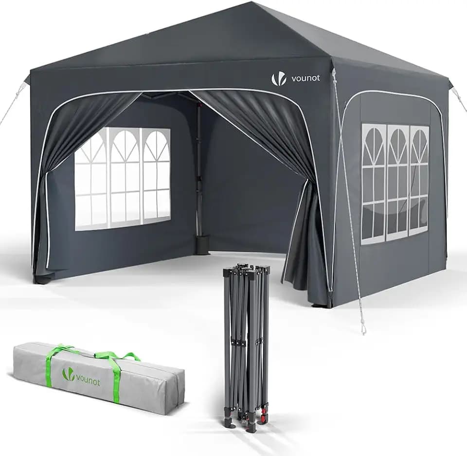 VOUNOT® Pavillon 3x3m mit 4 Seitenteilen & 4 Sandsäcke, Pop Up Faltpavillon, Wasserdicht, Faltbar Gartenzelt Partyzelt, inkl. Tasche, Grau