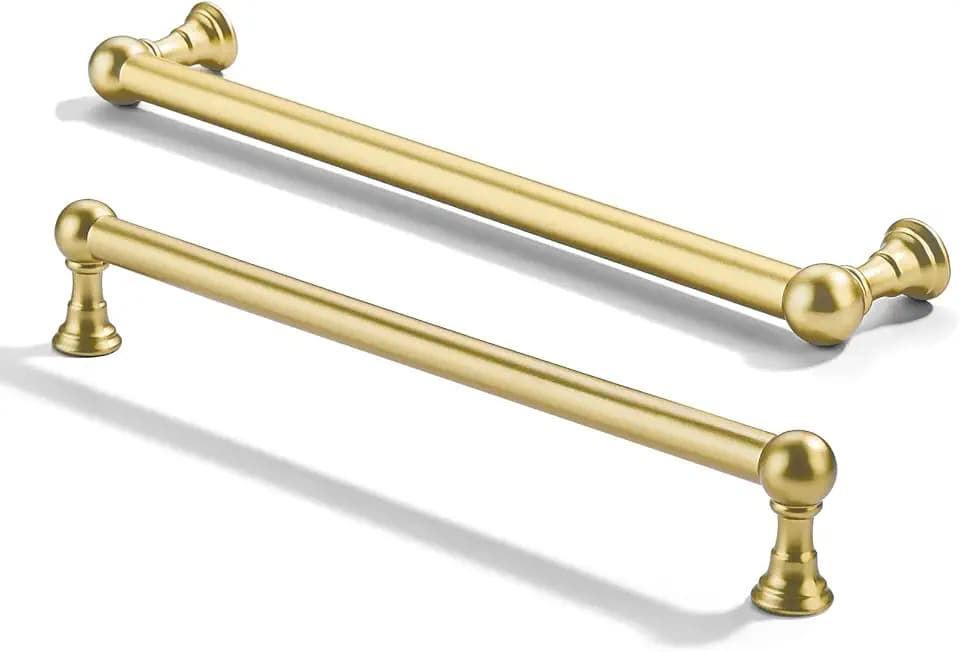 5 Pack Heavy Duty Solid Brushed Gold Cabinet Pulls - Elegant Gold Handle for Drawers and Cabinets, 10 Inch Hole Center, Modern Kitchen & Bathroom Hardware.