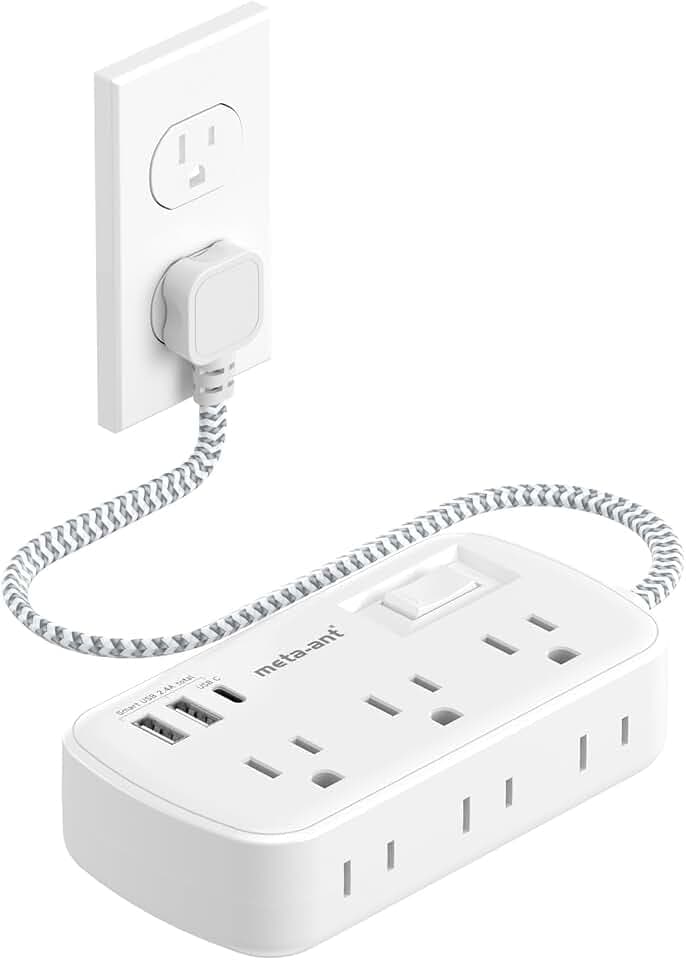 Short Extension Cord 1 FT - Small Power Strip Flat Outlet Extender Surge Protector with 6 AC Outlets & 3 USB Ports, Mini Extension Cord Flat Wall Plug for Home Office Dorm Kitchen Bathroom Essentials