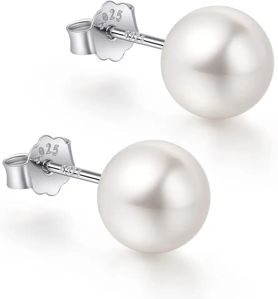 CUTEFEEL 4-12mm White Gold Plated Sterling Silver Pearl Stud Earrings