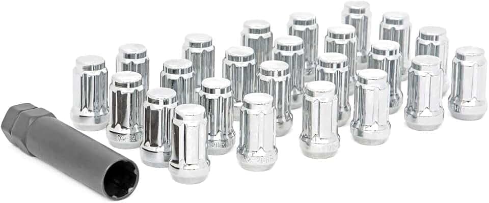 Rough Country 24-Piece Lug Nut Set - M14x1.5 Thread, Bulge Acorn Style, Chrome Lug Nuts with Socket Key, Corrosion-Resistant for Aftermarket Wheels