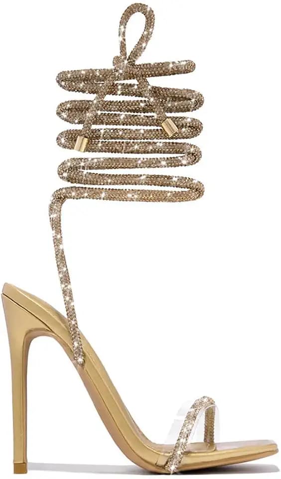GATUXUS Sexy Women's Stilettos High Heel Gladiator Strappy Sandals Square Toe Lace Up Dressy Pumps Shoes
