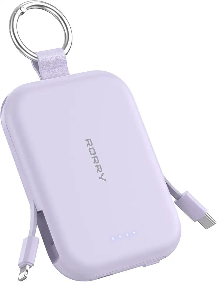 RORRY CharmGo Portable Charger, 5000mAh Power Bank with Built-in Cables