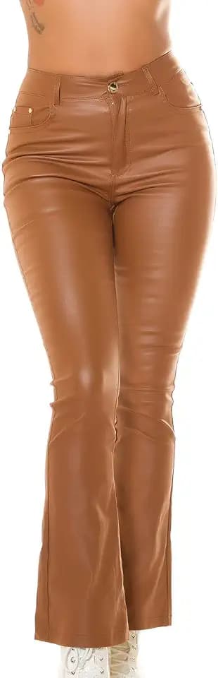 Koucla Leder Look High Waist Hose mit Schlag