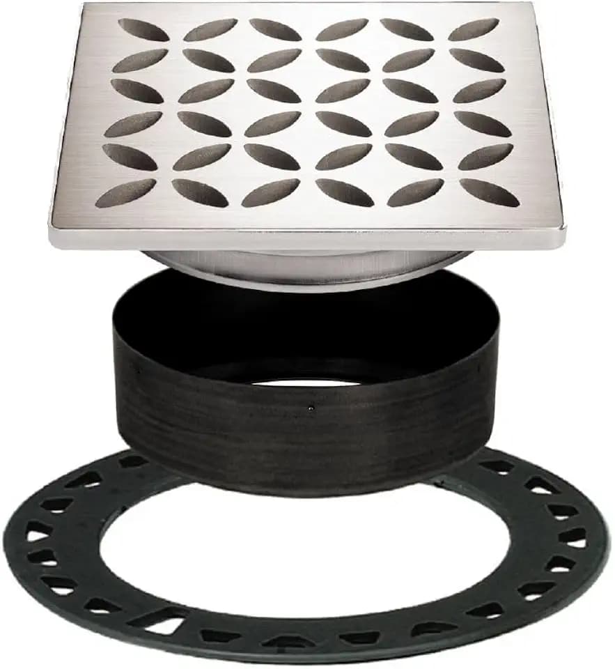 Schluter Kerdi-Drain Grate Kit with Integrated Slope Bonding Flange - Ideal for Bathroom or Wet Rooms - 4" Brushed Stainless Steel Floral, Adjustable - KDIF4GRKEBD5