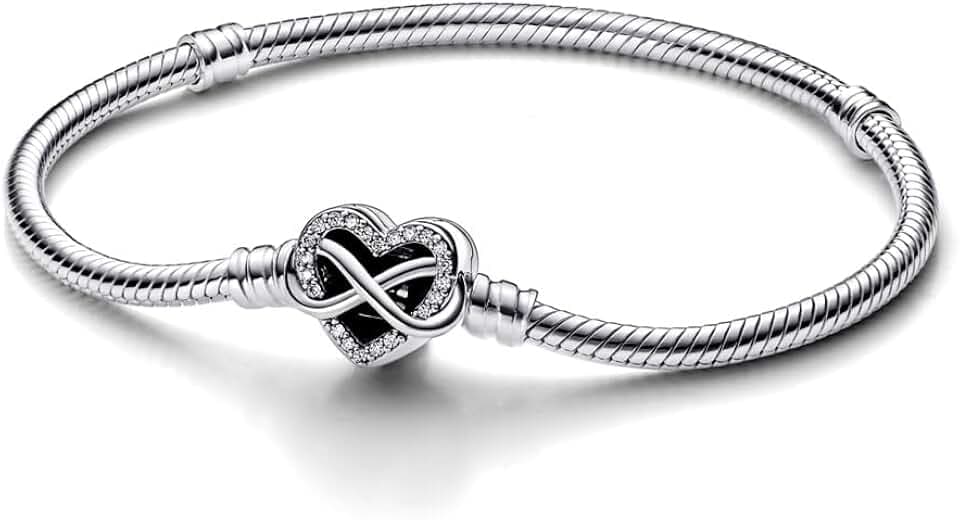 Pandora Moments Schlangenketten-Armband, Sterlingsilber, mit Ewigkeits-Herzverschluss mit klarem Cubic Zirkonia