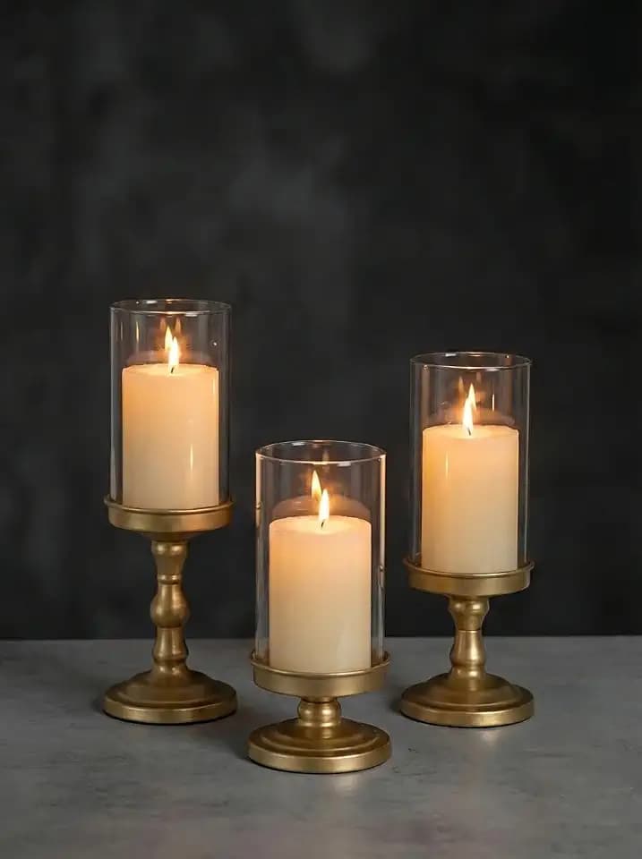 NUPTIO Hurricane Glass Candle Holders: Matte Gold, Set of 3