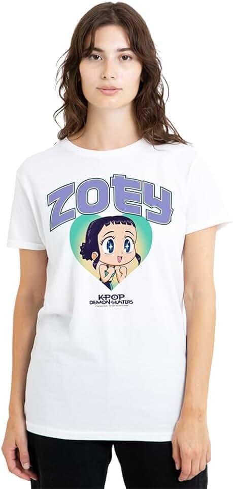 KPop Demon Hunters Damen Kpop Demon Hunters Huntrix Zoey Collegic Ladies T Shirt, White T-Shirt (1er Pack)
