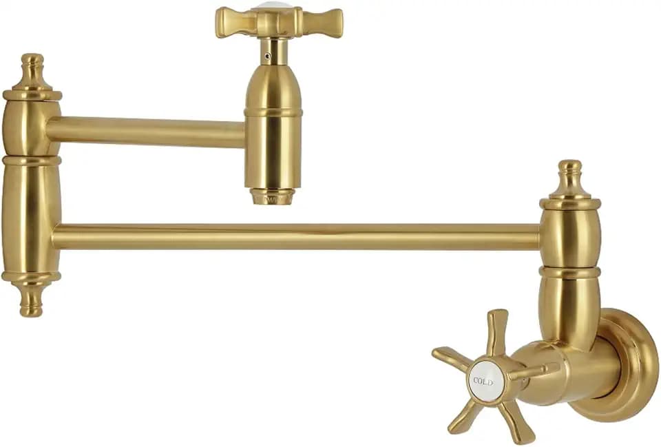 Kingston KS3107NX Wall Mount Pot Filler Faucet, Brushed Brass