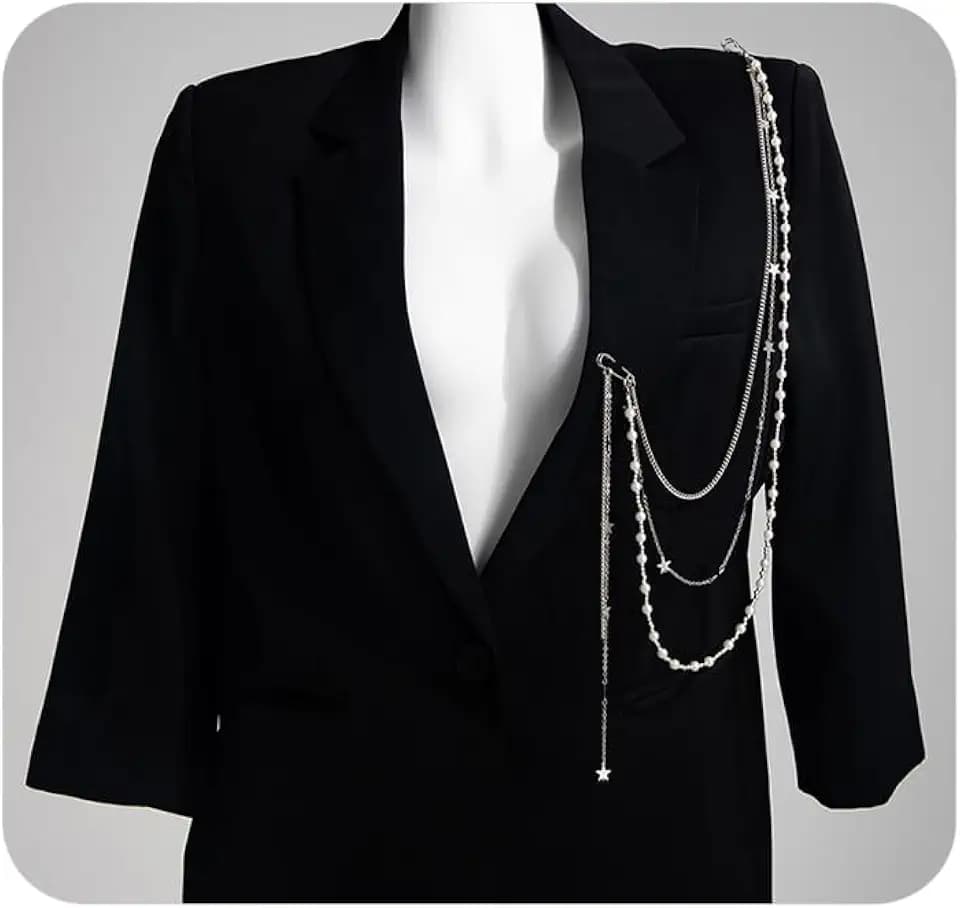Pearl Chain Tassel Brooch Pin for Women,Long Pearls Beaded Chain Link Lapel Brooches,Suit Dress Outfit Jewelry Accessories