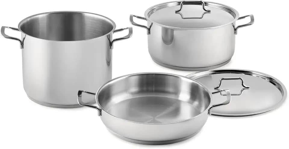 H&H, Topf-Set, 5-teilig, Genesis aus Edelstahl 18/10, Dreifachboden für alle Herdarten, inklusive Induktion, mit Deckeln