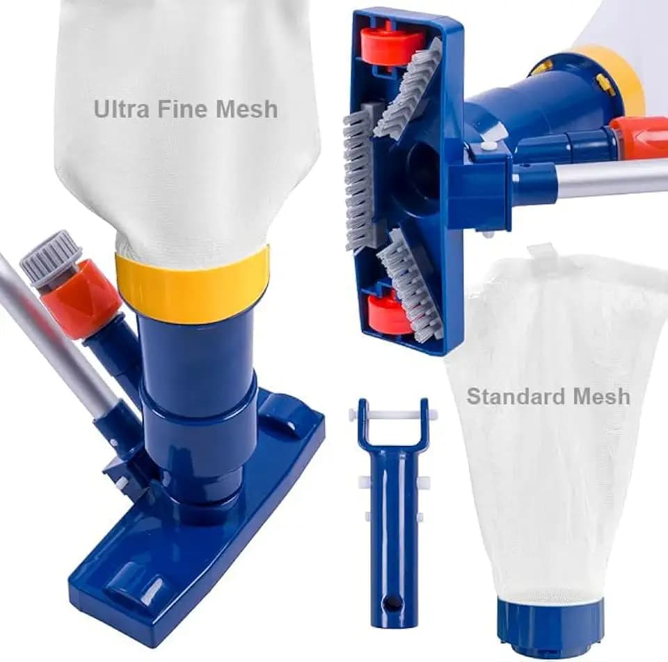 POOLAZA Manual Pool Vacuum with Double Fine Mesh Bags & 56" Aluminum Pole