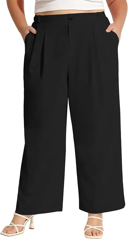 COOTRY Plus Size Wide Leg Dress Pants Women High Waisted Work Trousers