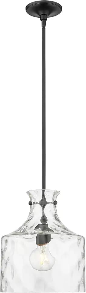 ML Lighting | Santorini Collection | 22601-MB | Indoor 1 Light Metal Pendant in Matte Black with Water Glass Shade | Kitchens, Dining Rooms, Living Rooms, Entryways, Hallways