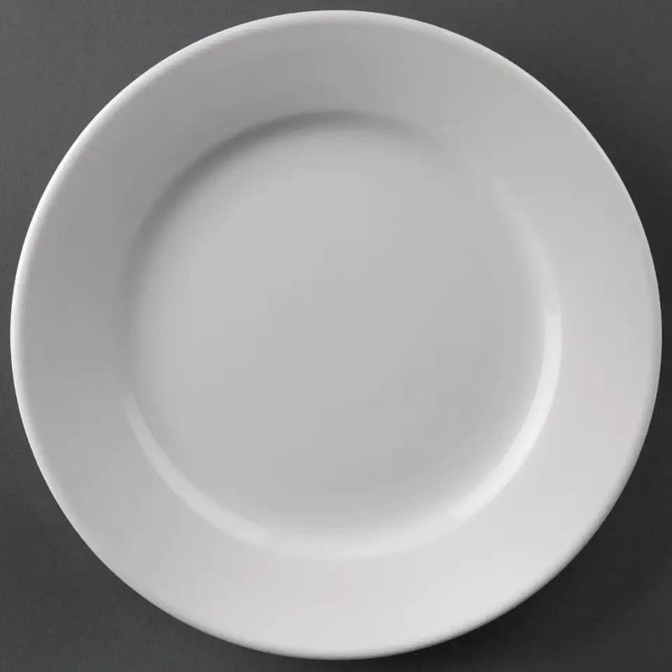 Olympia Athena Teller mit breitem Rand, 202 mm (20,3 cm), weißes Porzellan, Speiseteller-Set, Restaurantgeschirr, Essgeschirr – mikrowellen-, ofen- und spülmaschinenfest, CC207