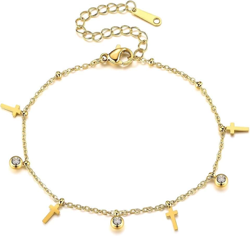 Kreuz Armband Damen Gold Edelstahl Armkette mit Kreuz Zirkonia