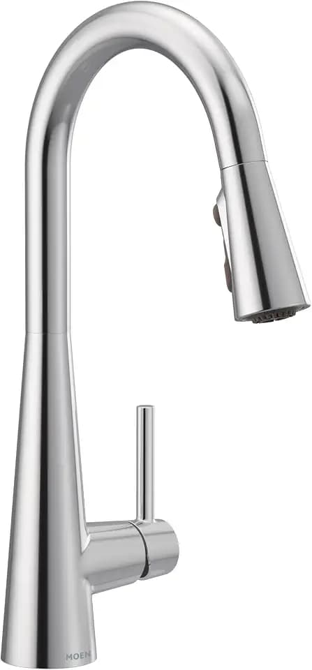 Moen Sleek Chrome Pulldown Kitchen Faucet Featuring Pull Down Sprayer with Power Boost, High Arc Modern Kitchen Faucet, One-Handle Easy Installation, 7864