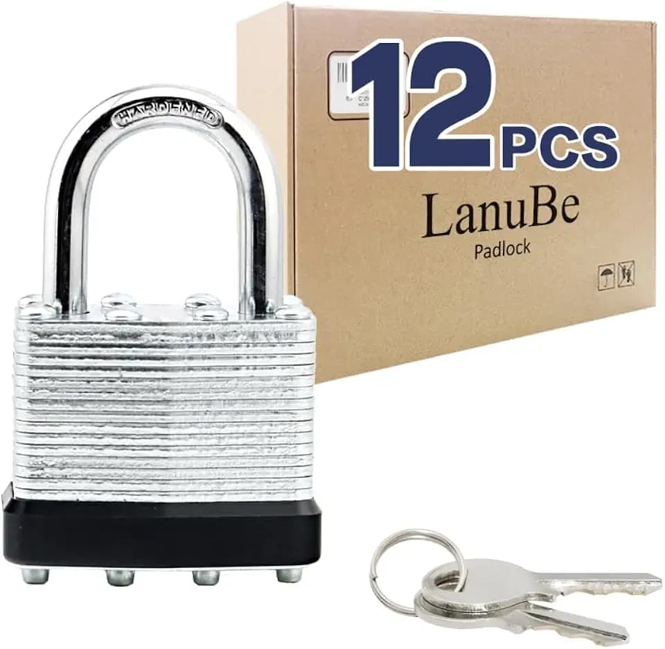 LanuBe Laminated Keyed Alike Padlock 12 Pack 1.6-in Wide Standard Shackle