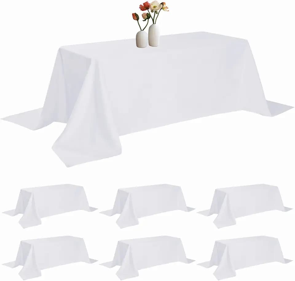 6 Pack Rectangle Tablecloth 90 x 132 Inches White Table Cloth Stain and Wrinkle Resistant Washable Polyester Fabric Table Cover for Party, Wedding and Banquet Decoration