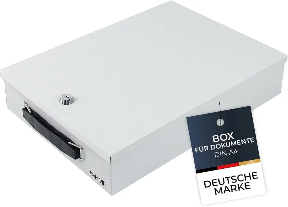 HMF 141-07 Abschließbare Dokumentenkassette | 37,5 x 26,5 x 8 cm | DIN A4 | Lichtgrau