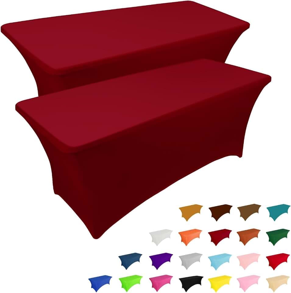 IVAPUPU 2 Pack 4FT Table Cloth for Rectangular Spandex Burgundy Table Cover