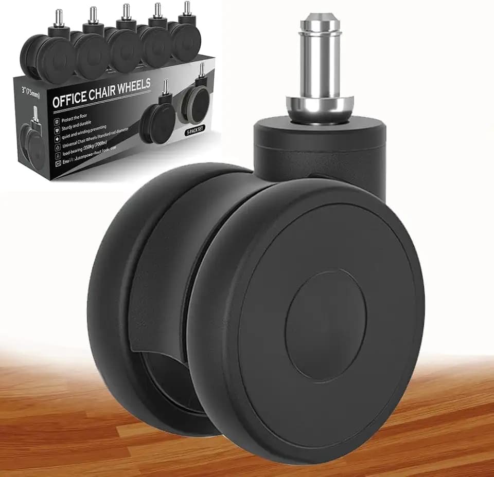 Bürostuhl Rollen 11mm Hartbodenrollen für Bürostühle 5er Set Ersatzrollen Schreibtischstuhl Rollen, Gummirollen Bürostuhl für Teppich und Parkettböden und Fliesen, Bürostuhlrollen 75mm bis 350kg