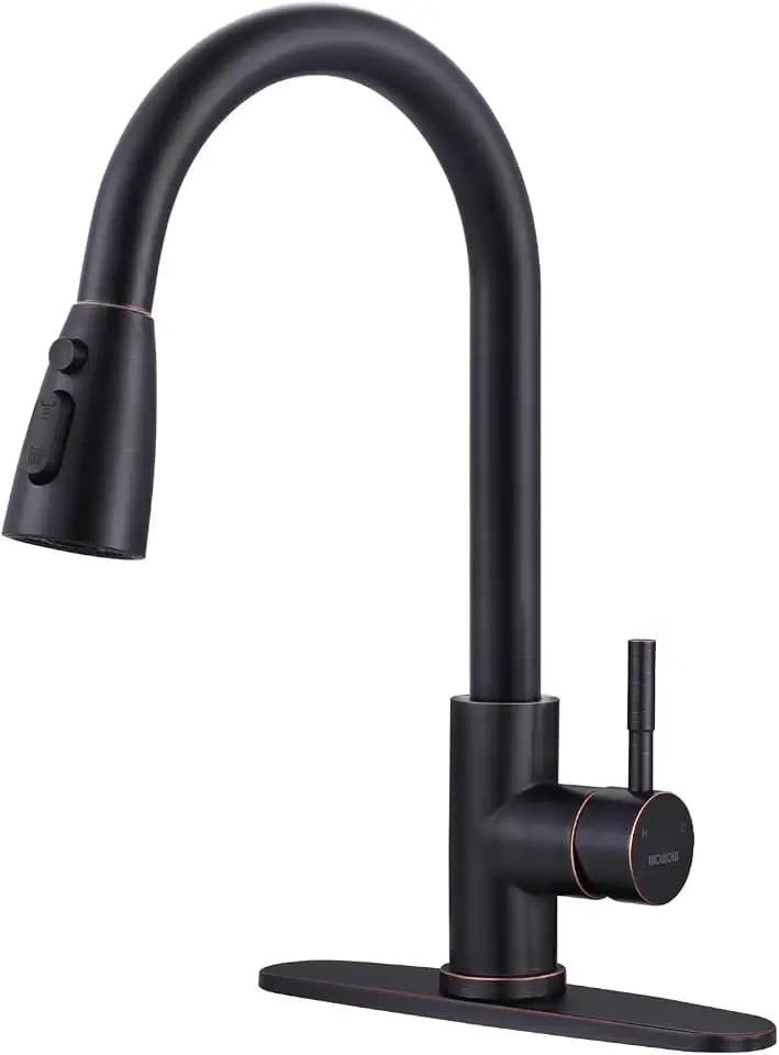 Bronze Kitchen Faucet with Sprayer, WOWOW Stainless Steel Kitchen Sink Faucet Oil Rubbed Bronze, High Arc Pull Down Kitchen Faucets for Sink