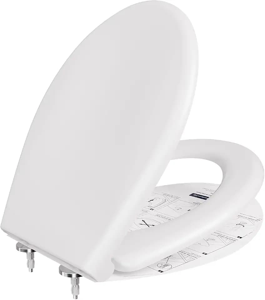 ANYCEE Toilettendeckel mit Absenkautomatik, WC Sitz aus Duroplast, Klodeckel mit Antibakterielle, Toilettensitz oval, WC Deckel mit Quick-Release-Funktion, Toilettenbrille universal, Klobrille Weiß