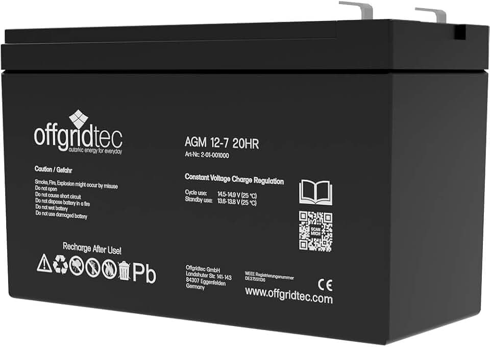 Offgridtec AGM 7Ah 20HR 12V Solarbatterie VRLA Deep-Cycle Speicher