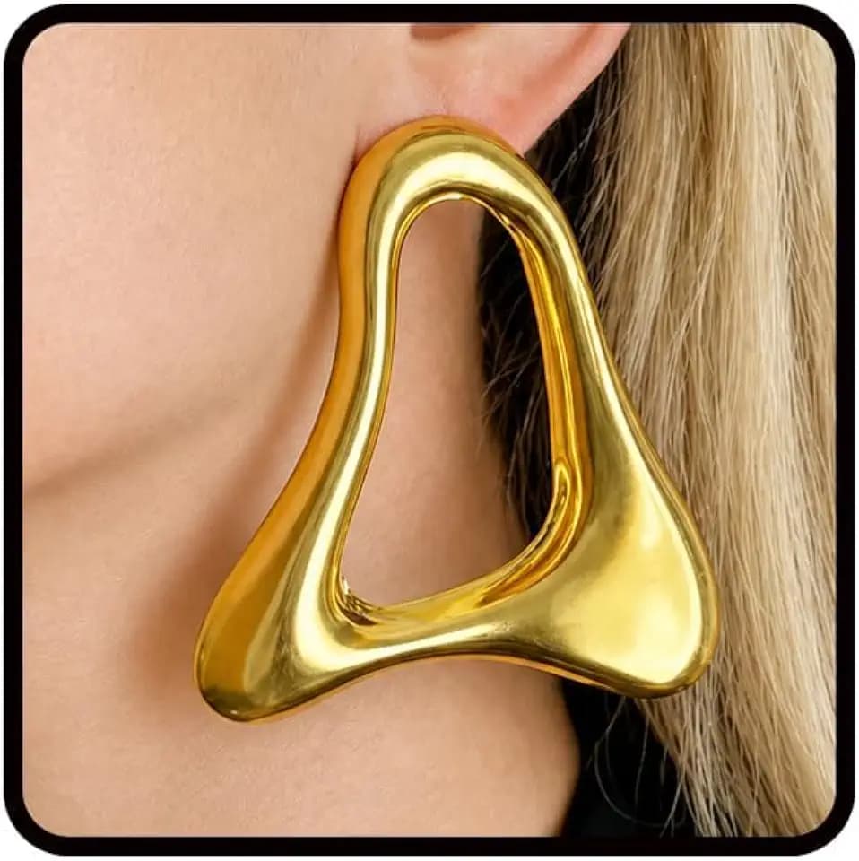 Chunky Geometric Earrings For Women, 14k Gold Plated Irregular Hollow Triangle Large Earring Personalized Vintage Statement Party Gifts Jewelry
