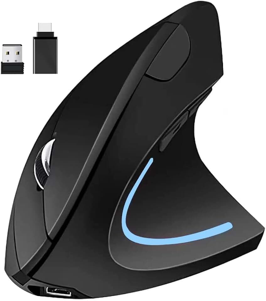 Ergonomische Maus Kabellos Bluetooth Wiederaufladbare Vertikale Kabellose Maus (2,4 GHz + BT5.1) Modus mit 6 Tasten 3DPI, Komfortabler Griff Optische Kabellose Maus für