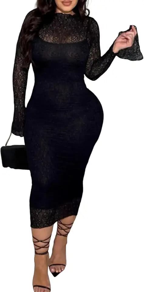 Womens 2 Piece Lace Dress Spaghetti Midi Dress and Long Dresses