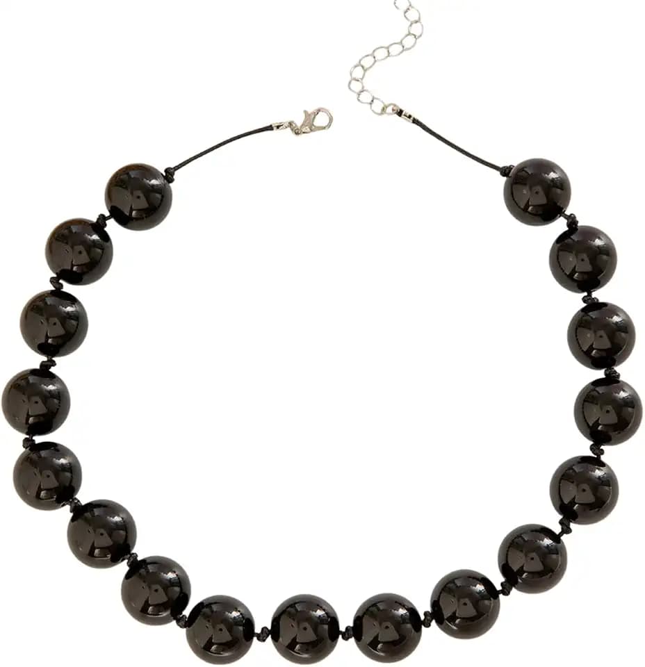 Caiyao Bohemian Colorful Acrylic Round Beaded Choker Necklaces Handmade Adjustable Resin Beads Clavicle Rope Necklace for Women Men Ethnic Costume Party Vacation Jewelry Gifts