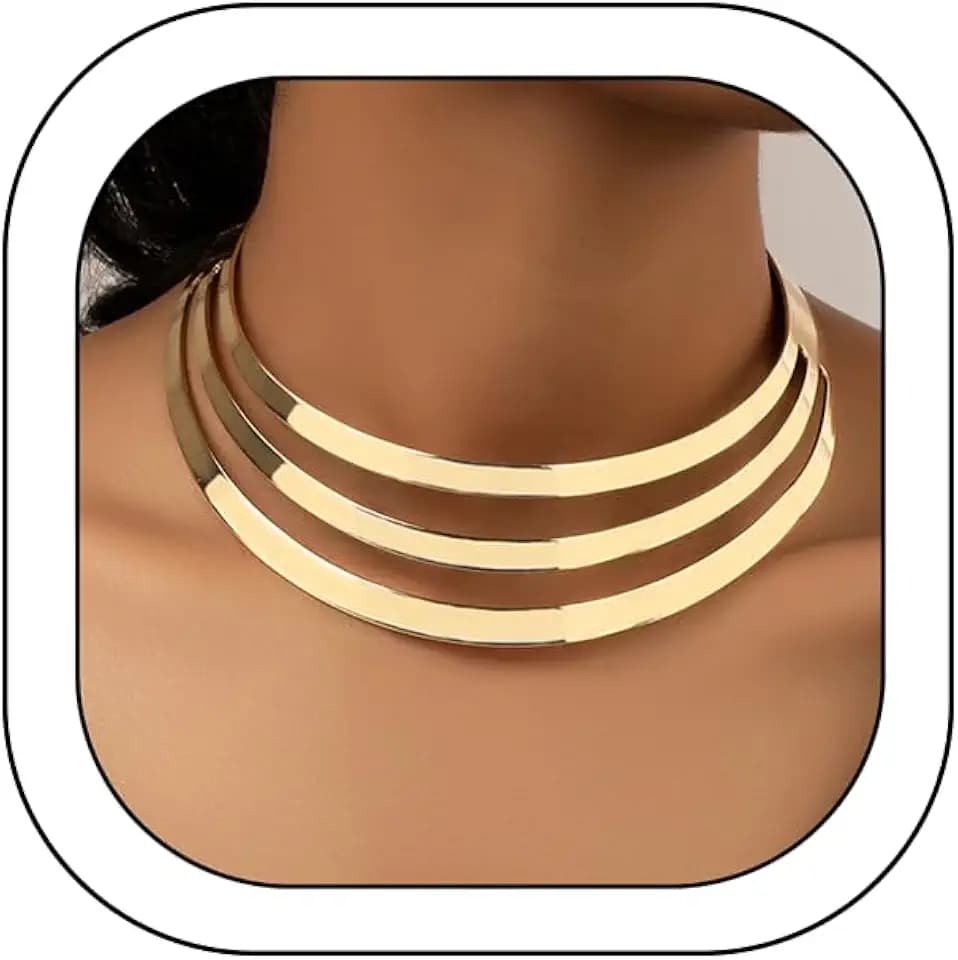 Chunky Gold Necklace Big Statement Chunky Necklace for Women African Tribe Wide Metal Choker Necklaces Jewelry