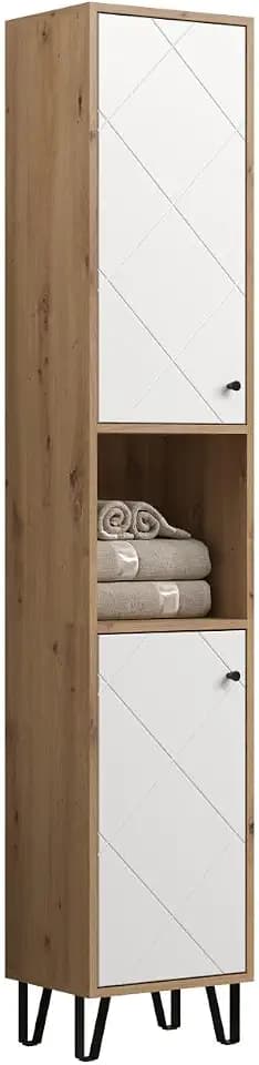 trendteam smart living - Touch - Hochschrank - Artisan Eiche/Weiß - 4 geschlossene und 1 offenes Fach - (BxHxT) 36 x 191 x 29 cm - 2 Einlegeböden - kratzfest