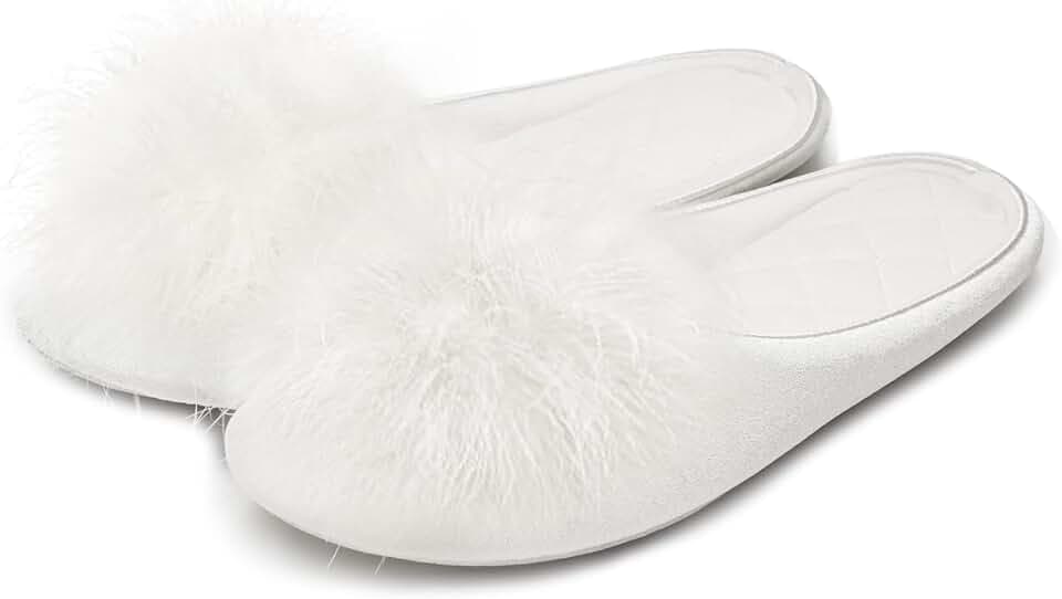 GRITHEIM Women's Fuzzy Pom Pom Velvet Memory Foam House Slippers Ladies Cozy Chenille Knit Bedroom Slippers Non-slip Sole Indoor Outdoor