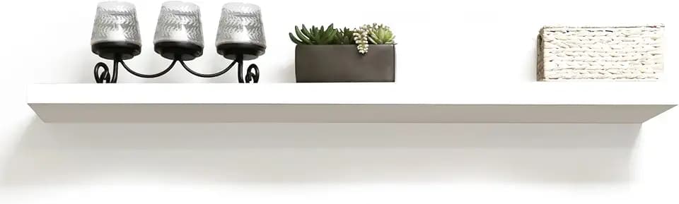 InPlace Wall Mount Slim Shelf with Hidden Brackets - Easy to Install & Remove, Floating Shelves for Wall - MDF Shelf for Living Room, Closet, Bedroom & Kitchen - 8"D x 48"W x 1.5"H - White - 9603006E