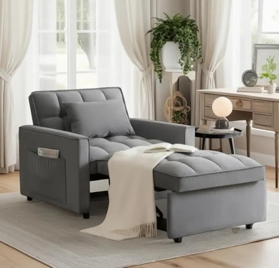 Sleeper Chair with Pull Out Bed, 3 In1 Convertible Couch Bed, Gray